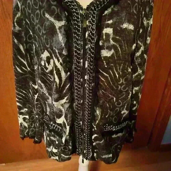 Alberto Makali Womens Zip Up Sweater With Lace Trim Size Medium Accent Chains - Picture 2 of 13